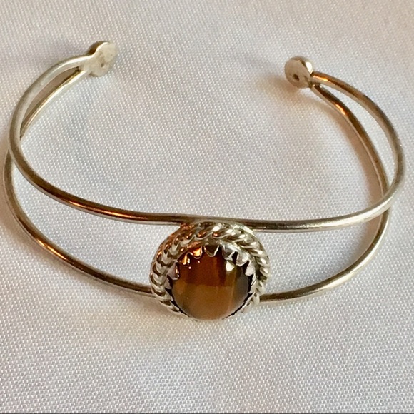 Sterling Cuff bracelet cabochon tigers eye - Picture 4 of 8